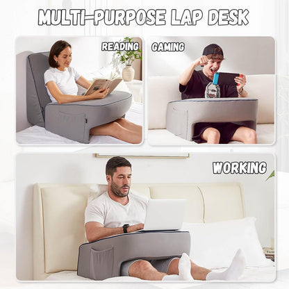 cooloo8 Reading Pillow with Armrests – Extra Large Memory Foam Gaming Pillow for Adult, Lap Desk for Laptop, Arm Rest for Working, Crocheting, Playing Game or Siting in Bed, Floor, Sofa, (Grey)