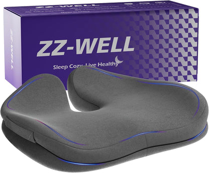 ZZ-WELL Seat Cushions for Office Chairs, Coccyx Cushion for Tailbone Pain, Memory Foam Butt Pillows for Computer Gaming Chair, Patented Pressure Relief Design Chair Cushion (Light Grey, XX-Large)