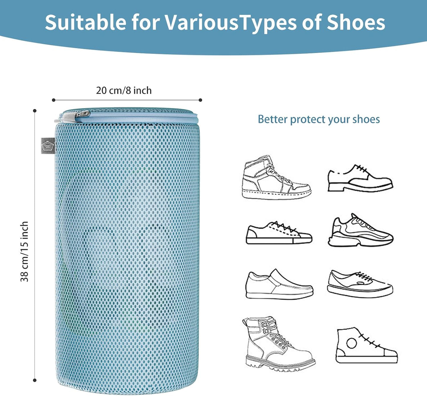 Shoe Washing Machine Bag, Laundry Bag for Sneakers, Orange, 7x15 | Bag to Wash Shoes in Washer and Dryer, for Tennis, Footwear, Trainers, Slippers, Prevent Tangling, Honeycomb Mesh