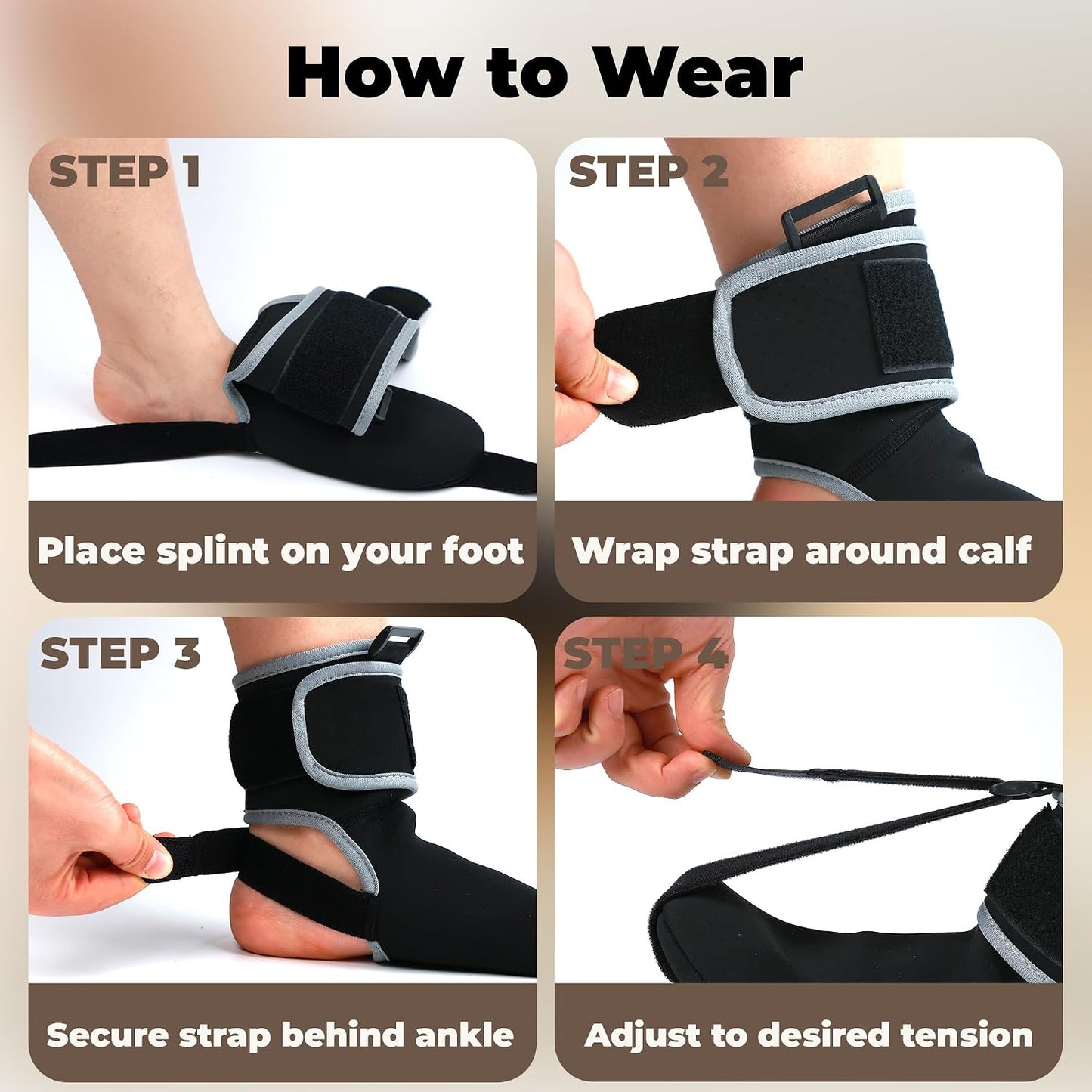 Plantar Fasciitis Night Splint Sock - Adjustable Planter Facetious Relief Brace for Women Men,Soft Plantar Fascia Boot for Sleeping,Support Relief Foot Drop Achilles Tendonitis Relief Day Night (Black, OSFA)