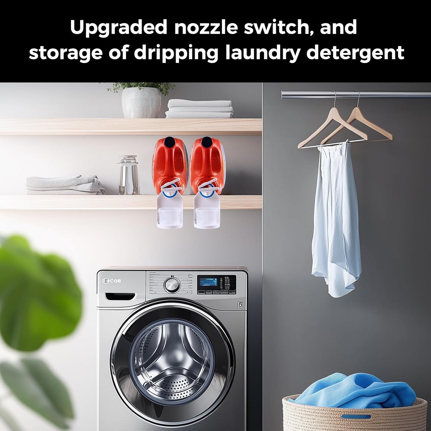 [2 Pack] Laundry Detergent Dispenser Cup Holder & Nozzle Force-Saving Switch, Soap Dispenser,Drip Catcher, for Laundry Room Organization and Storage