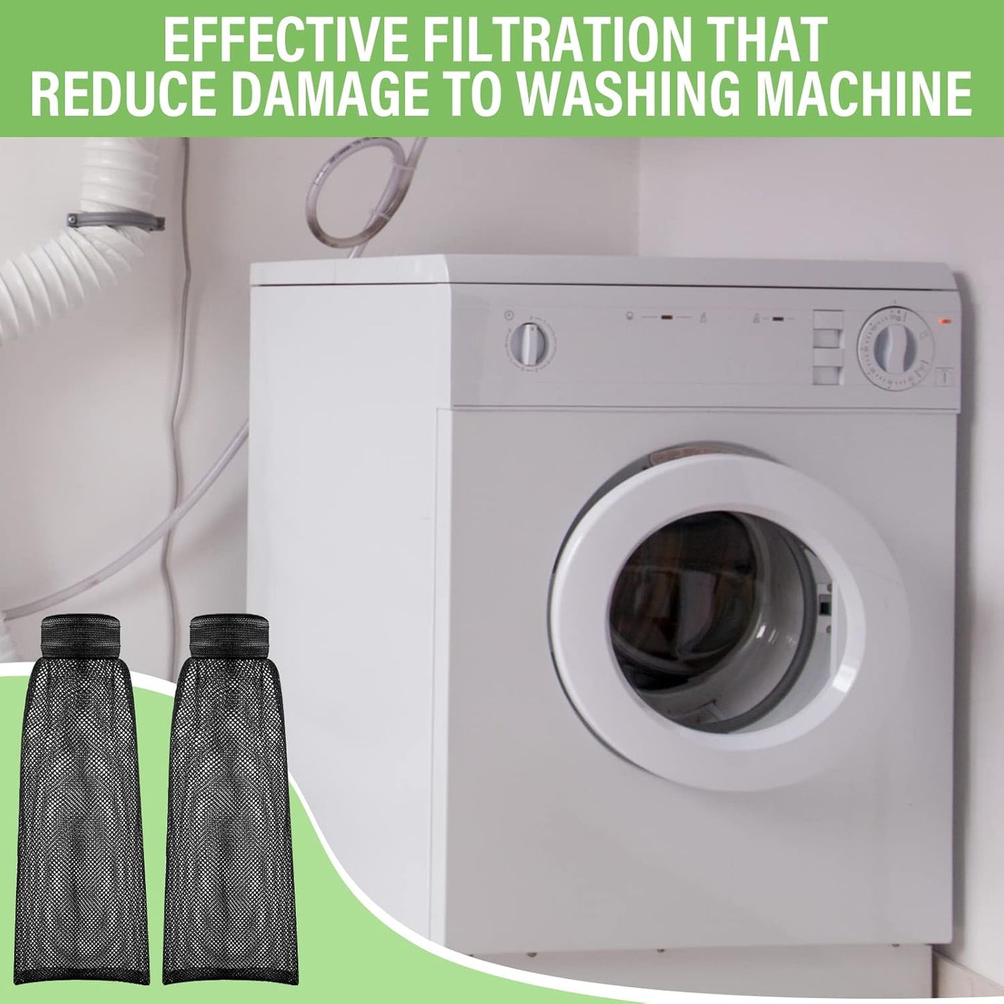 Shappy 24 Pack Washing Machine Lint Traps with Cable Ties (White) | Nylon Mesh Lint Traps, Hair & Pet Hair Filter, Easy Drain Hose Installation with Cable Ties, Fits Most Washing Machines