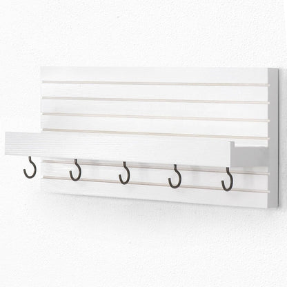 Lwenki Decorative Key Holder for Wall with Shelf, Entryway Shelf with Hooks Holds Leashes, Jackets and Glasses – Sturdy Wood Keyholder Entrance Hanger with Mounting Hardware (Black, Medium)