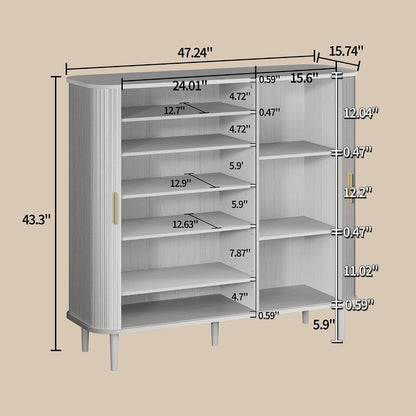 DHH Shoe Storage Cabinet with Sliding Door, 6-Tier Shoe Cabinet with Adjustable Shelves, Modern Freestanding Shoe Storage Organizer for Entryway, Hallway, Living Room (Walnut, 47 ")