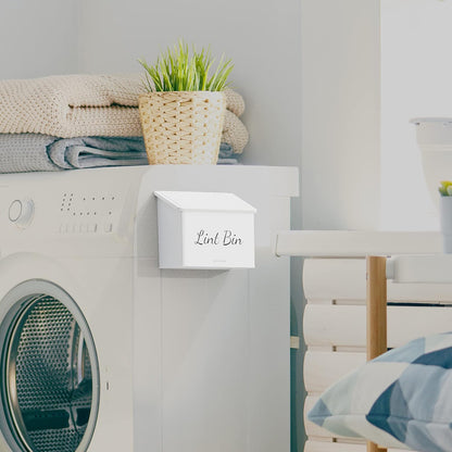 Metal Magnetic Lint Bin With Lid For Laundry Room Decor With Small Lint Holder Bin| Metal Box| Lint Holder Bins for Organzation (White, Small)