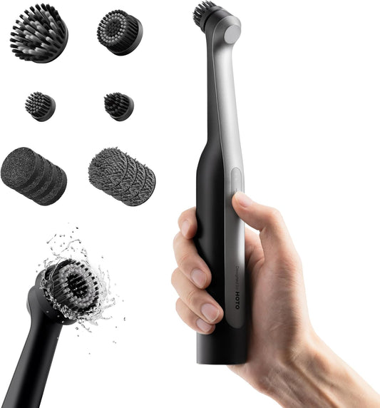 HOTO Wand™ Cordless Spin Scrubber, Electric Grout Brush, 12 Brush Heads | IPX7 Full Body Waterproof Bathroom Scrubber, Cleaning Brush for Grout, Tiles, Corners, Crevices