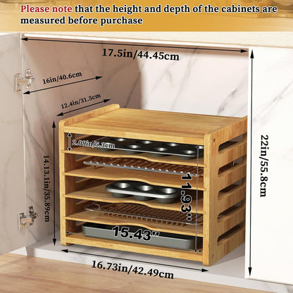 4 Tier Rubber Wooden Tray Dividers for Cabinets, Cookie Sheet Organizer | Heavy Weight, Premium Wood, Multiple Sizes, Saving Space, Vertical Tray Dividers for Storing pans, Baking tray, Cutting Board