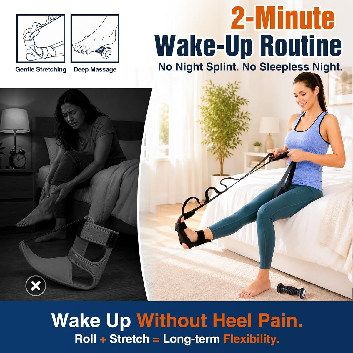 comness Foot and Calf Stretcher-Stretching Strap For Plantar Fasciitis, Heel Spurs, Foot Drop, Achilles Tendonitis & Hamstring. Yoga Foot & Leg Stretch Strap. (Black)