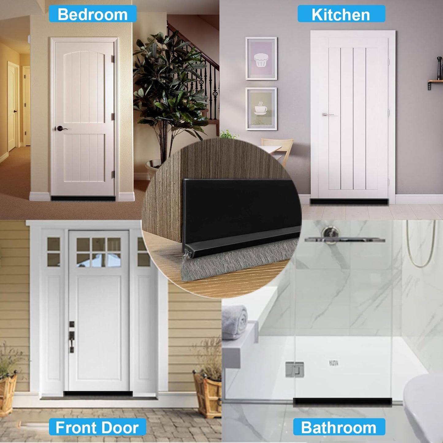 2 PCS Door Draft Stoppers with Brush, Door Sweep 2" W x 39" L White | Soundproof Door Sealer for Exterior/Interior Doors and Dust/Noise/Hot or Cold Air Insulation
