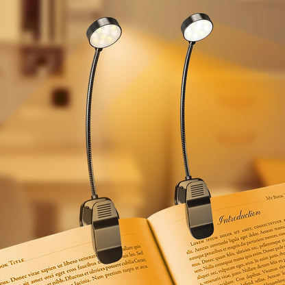KTEBO 2 Pack Rechargeable Book Light Clip-On Reading Light for Books in Bed | 9 eye-friendly modes from 3 color temperatures and 3 brightness, USB-C up to 30 hrs - Black & Black