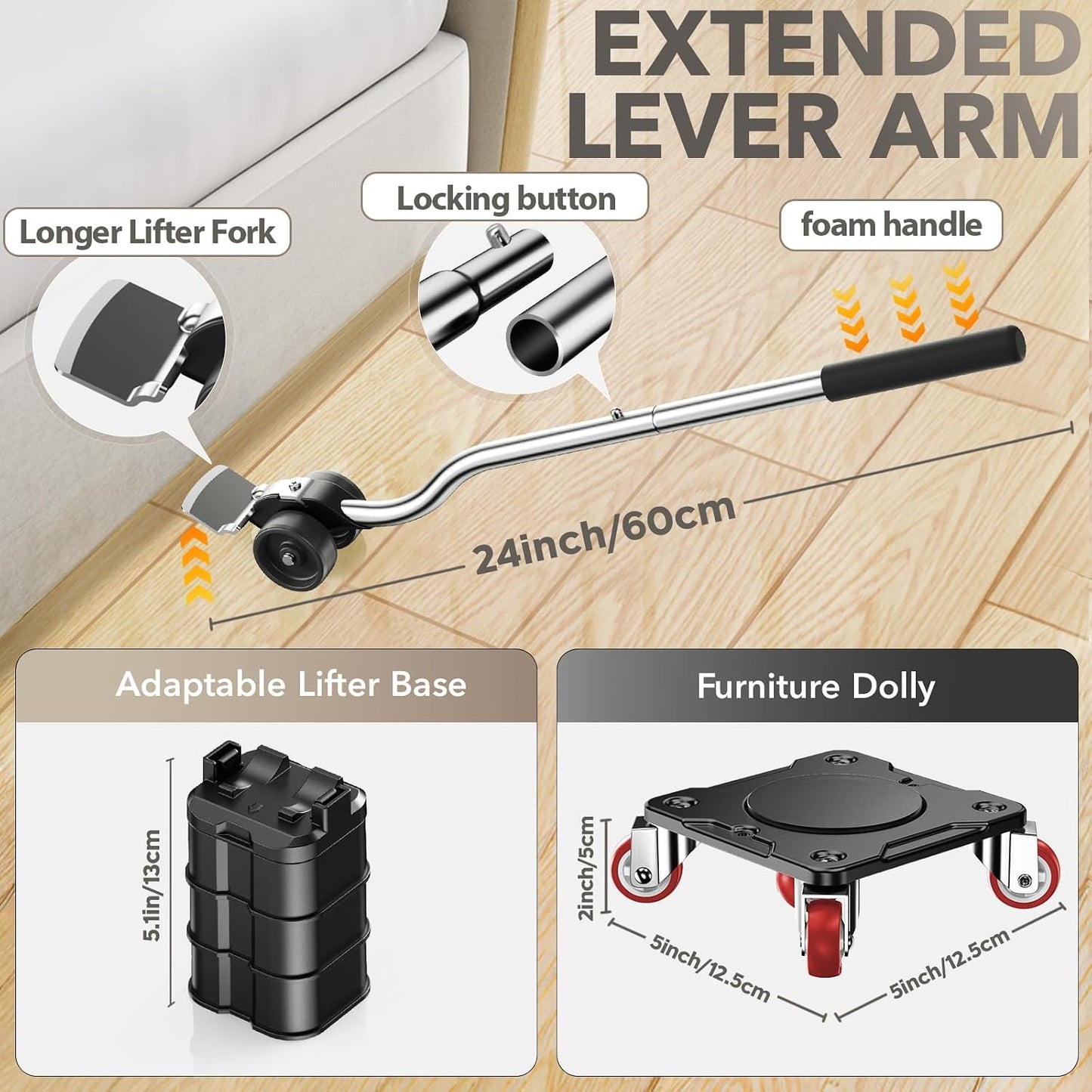 Heavy Duty Furniture Movers with 8 Wheels | Dual-Wheel Design Carbon Steel Panel Furniture Dolly Set with Lifter,360°Rotating Casters for Easy Moving,Max Load 3306 LBS