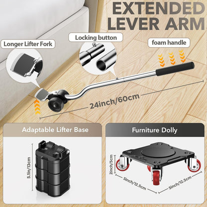 Heavy Duty Furniture Movers with 8 Wheels | Dual-Wheel Design Carbon Steel Panel Furniture Dolly Set with Lifter,360°Rotating Casters for Easy Moving,Max Load 3306 LBS