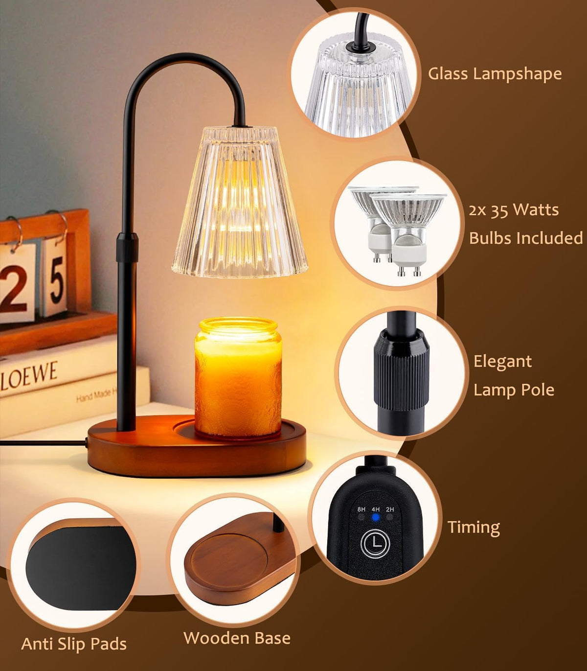 Candle Warmer Lamp with Timer - Electric Candles Wax Warmers Glass Lamps