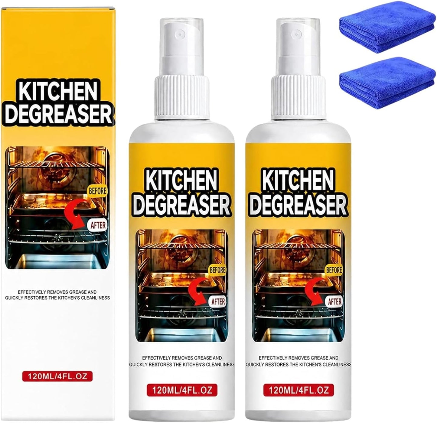 2PCS Barbecue Heavy Duty Degreaser Spray for Grill & Oven | Fast-acting grill cleaning spray, removes baked-on grease, for grills, air fryers, ovens, kitchen & patio, outdoor use