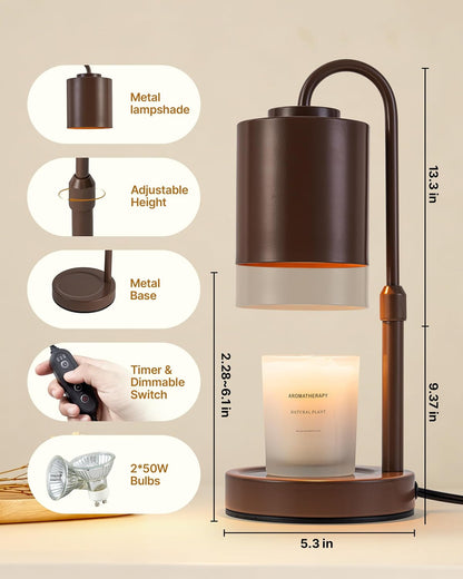 CASTLELIFE Dimmable Candle Warmer Lamp with Timer, Height Adjustable Candle Warmer for Jar Candles, Electric Wax Melt Warmer for Home Decor House Warming Gifts, Birthday Gifts for Women, Black Clear