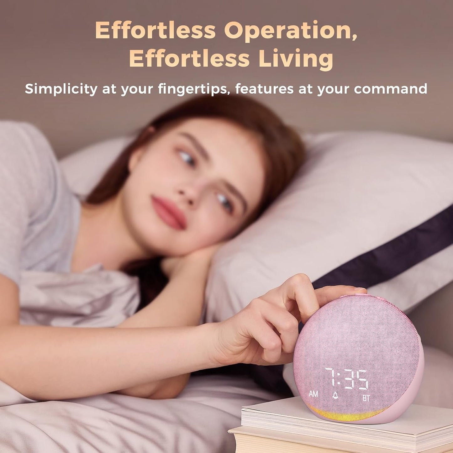 Sound Machine Alarm Clock for Bedroom: 25 Natural Sleep Sounds | White Noise Machine for Adults Kids Baby - Gentle Wake Up Alarm with Bluetooth Speaker - Putty