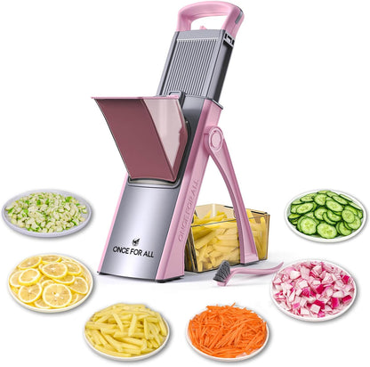 ONCE FOR ALL Safe Mandoline Slicer Plus, Bigger Size, Potato Slicer, Black | 0.1-8mm Adjustable Vegetable Food Chopper, Kitchen Mandoline Slicer Stainless Steel, Detachable Blade, Dishwasher-safe, Gift