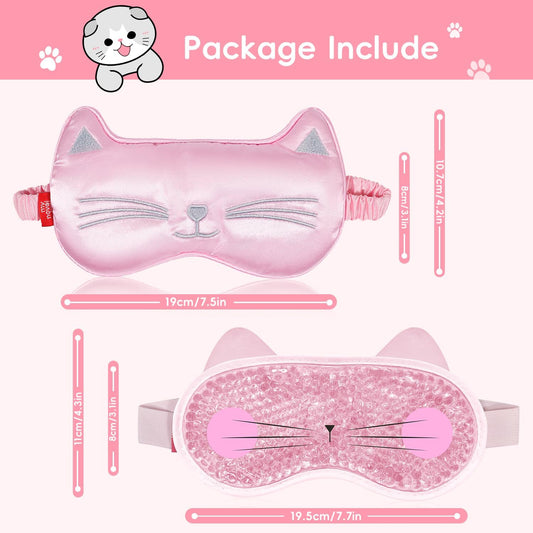 my novel things Cooling Eye Mask and Plush Sleep Mask for Woman 2PCS | Cute Animal Sleeping Mask Soft Blindfold Cold Warm Eye Compress Gifting for Home Spa, Office, Morning Refreshment, Travel