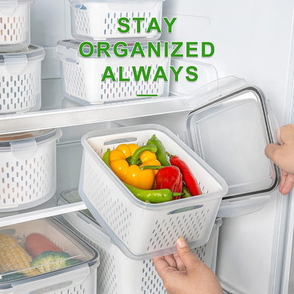 Fruit Storage Containers for Fridge with Removable Colander 10 | Airtight Food Storage Container Dishwasher Safe Produce Saver for Refrigerator Keep Berry Fruit Fresh Longer Large Clear