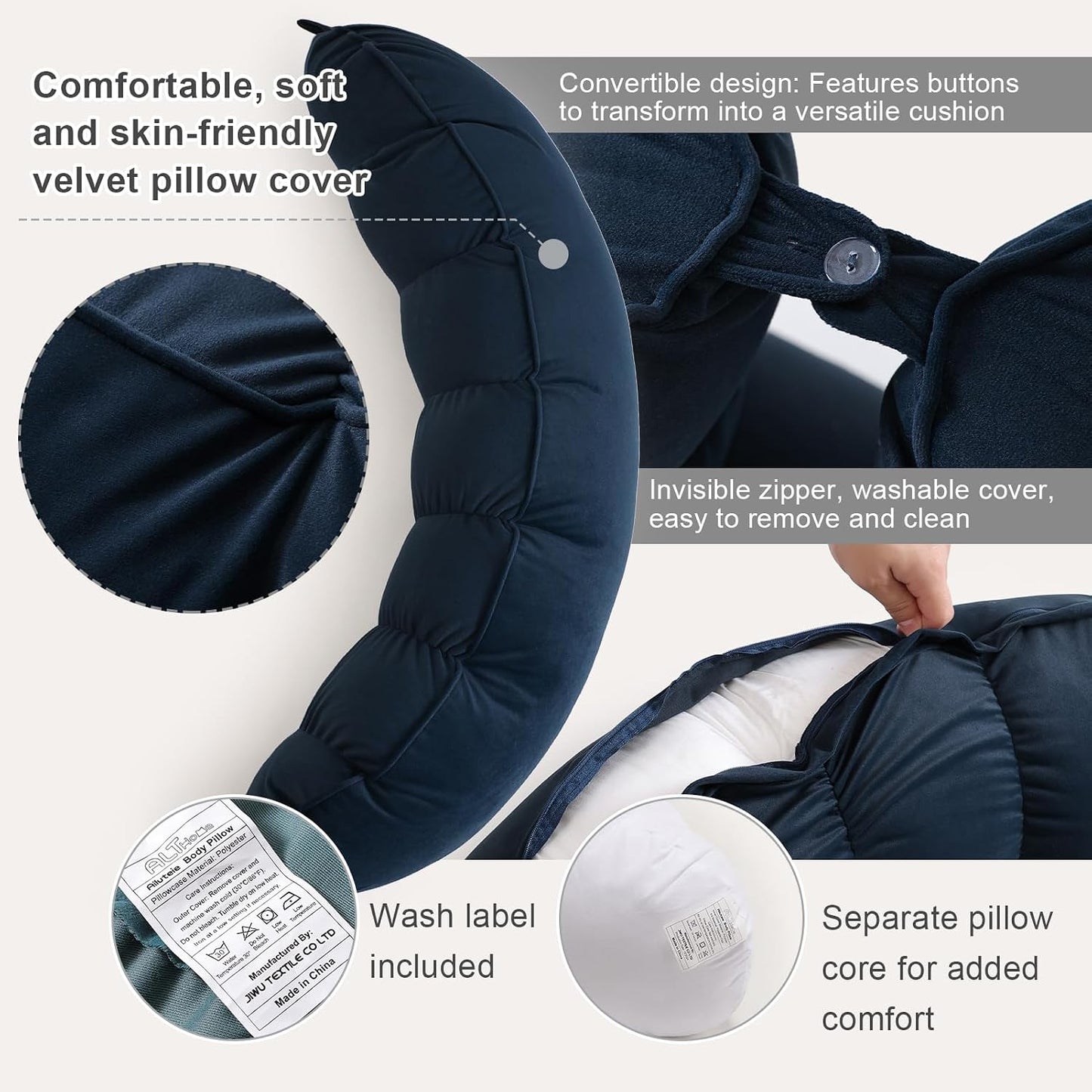 Peallow(Pat. Pend) – Long Round Body Pillow for Adults, Bolster Pillow for Sleeping, Soft and Supportive Pillow for Sleeping & Lumbar Support (Green-White, 29.5")