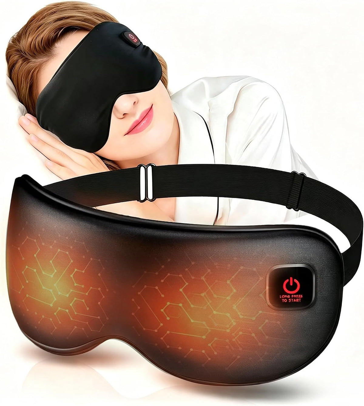 Silk Cordless Heated Eye Mask for Dry Eyes, Light Blocking Warm Eye Compress, Improved Sleep, with 3 Heat Settings, Washable Heating Pad for Migraine, Travel, Rechargeable, Men Women