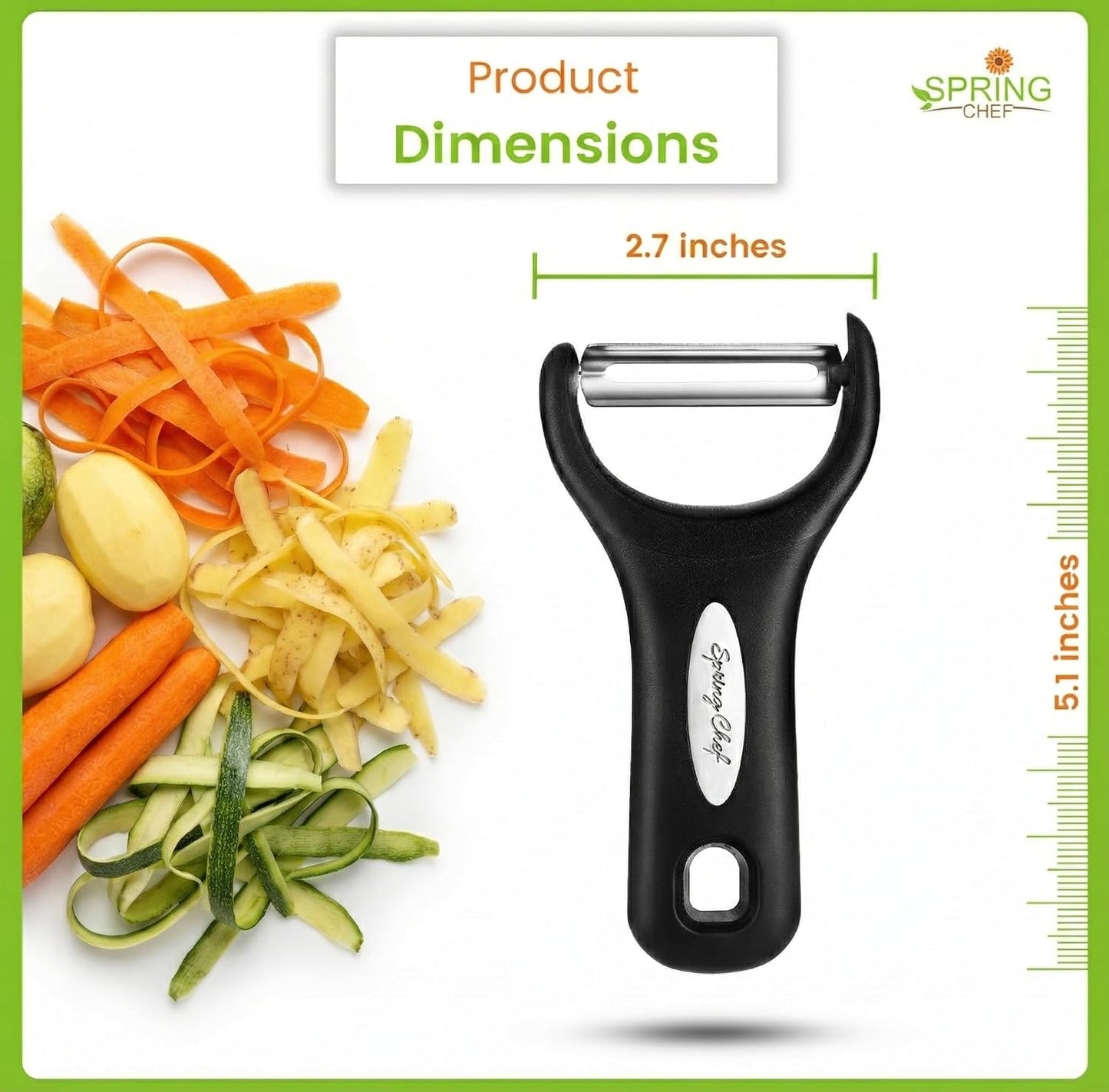 Spring Chef 3pcs Vegetable Peelers for Kitchen, Swivel, Y & Julienne Peeler | Premium Stainless Steel Potato Peelers with Soft Grip Handles, Ultra Sharp Blades for Fruits, Veggies, Apples, Carrots