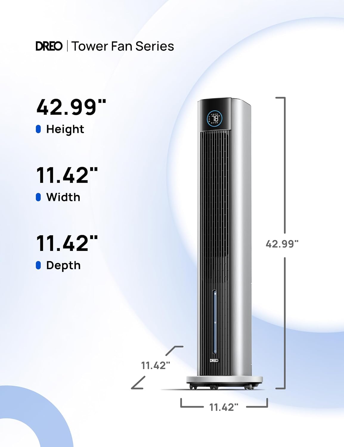 DREO Tower Fan for Bedroom, 43" Cooling Fans That Blow Cold Air 2025 Upgraded, Evaporative Air Cooler, Quiet 85° Oscillating Floor Fan, Easy Cleaning, APP Control, 4 Modes & 4 Speeds, Ink Black