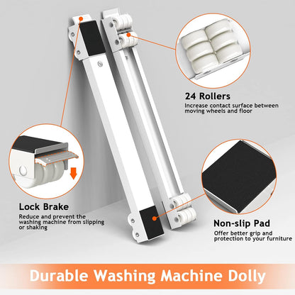 Ronlap Furniture Washing Machine Dolly Extendable Appliance Rollers, White | Heavy duty stand wheels for washing machine, refrigerator. Low profile mover dolly for washer and dryer, fridge & appliances
