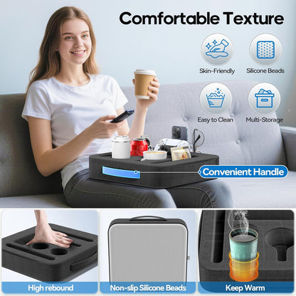 Couch Cup Holder Pillow, Sofa and Bed Caddy for iPad, Kindle, Switch, Game Controller, Remotes, Phones, Small-Sized Cup & Drink Holder for Couch, Bed, Desk, Car, Beach, Bathroom Cup Holder