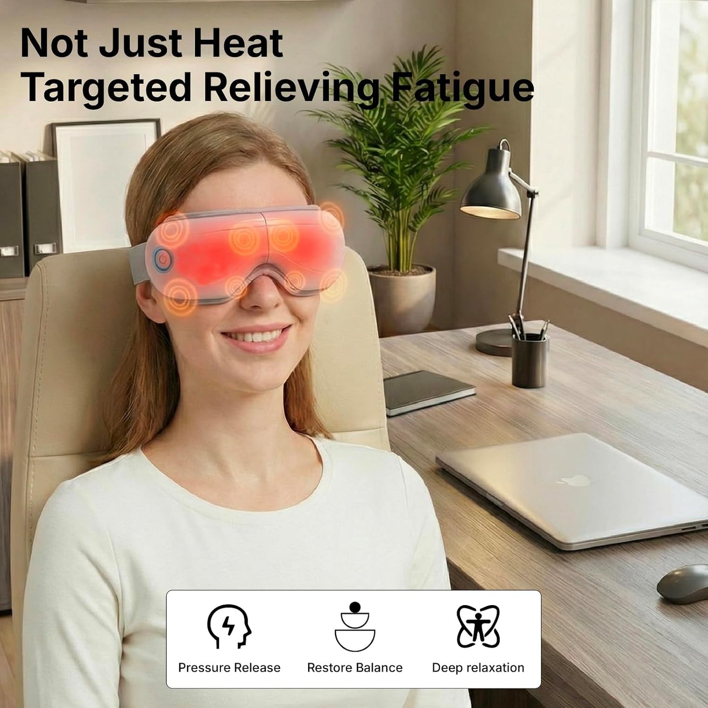 Eye Massager with Heat and Compression for Eye Strain Relief, Heated Eye Mask for Dry Eyes, Migraine & Stress Relief, Bluetooth Music, Rechargeable Foldable (Matte White)