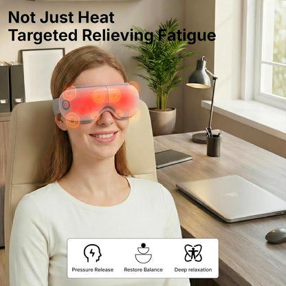 Eye Massager with Heat and Compression for Eye Strain Relief, Heated Eye Mask for Dry Eyes, Migraine & Stress Relief, Bluetooth Music, Rechargeable Foldable (Matte White)