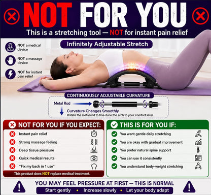 YAJIACLONE Back Stretcher for Lower Back, Adjustable Lumbar Stretch Device | Adjustable Arch | Infinitely Adjustable Metal Rod | Body-Weight Stretching | Stable PP Frame | Daily Mobility Support