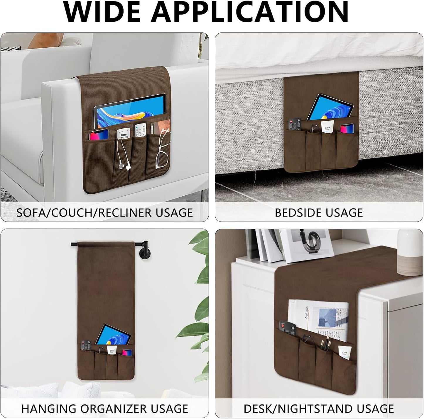 Remote Control Holder, Anti Slip Armchair Caddy Couch Caddy with 5 Pockets | Remote Holder Couch Caddy with 5 Pockets for Storage Accessories Bedside Organizer Senior Gifts (Beige,35''x12.4'')