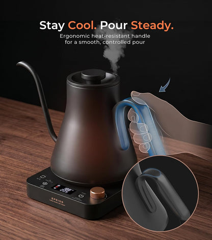 Epeios Electric Kettle, Gooseneck Electric Kettle with ±1°F Temperature Control, 1200W Rapid Heating for Pour Over Coffee & Tea, 304 Stainless Steel Interior, Auto Shut-Off, 0.9L, Black | Rapid Heating, Precision Pour-Over for Coffee & Tea,Smart Hot
