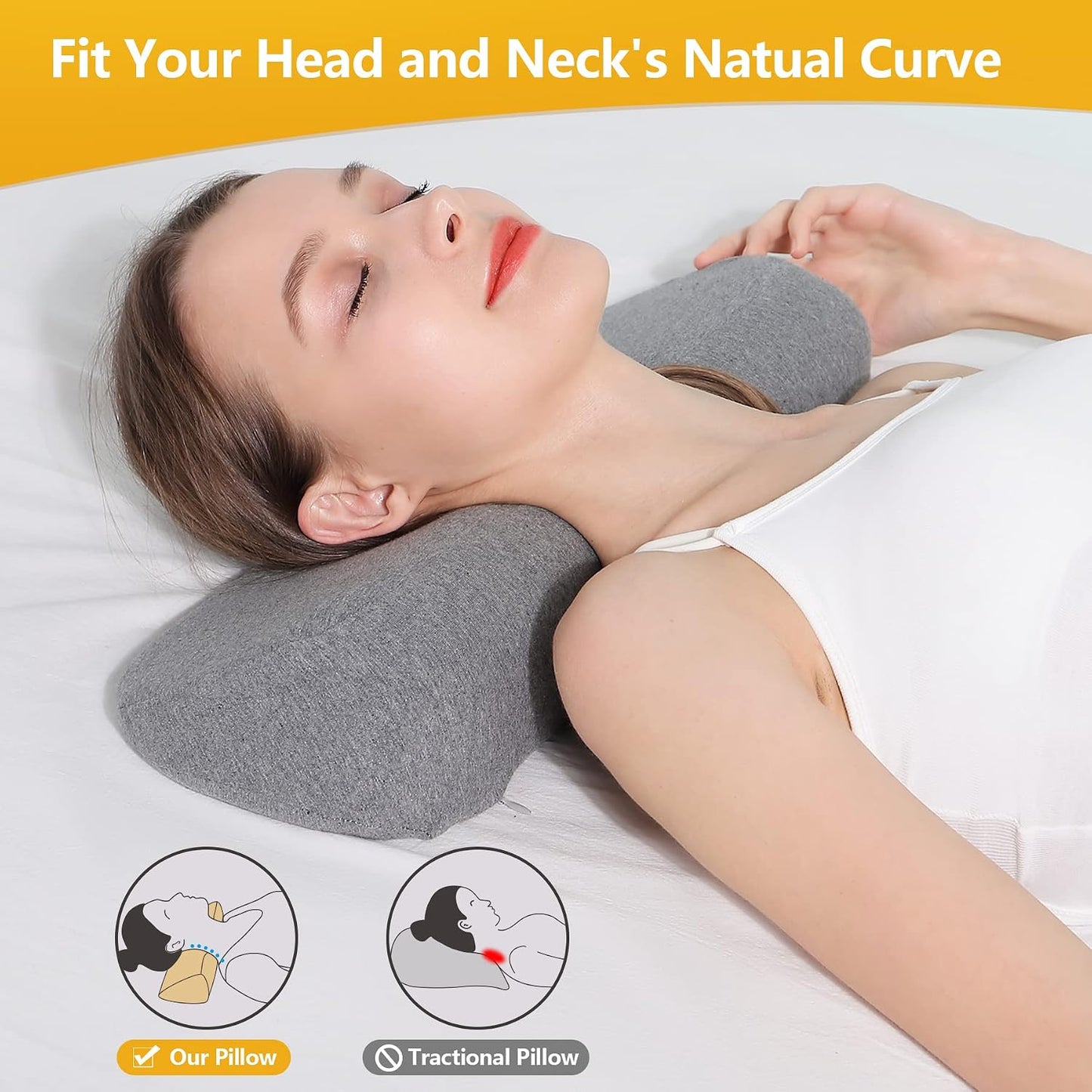 Cervical Neck Pillows for Pain Relief Sleeping, Memory Foam Neck Bolster Pillow for Stiff Pain Relief, Neck Support Pillow Neck Roll Pillow for Bed Pillow (Light Grey)