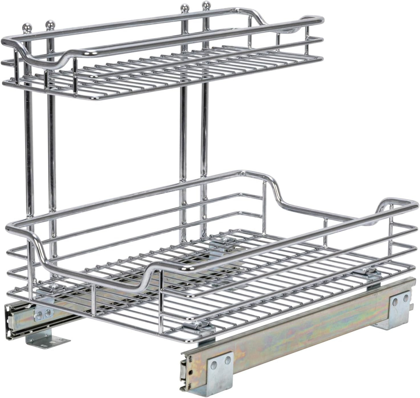 Household Essentials Glidez Multipurpose Chrome-Plated Steel Pull-Out/Slide-Out Storage Organizer for Cookware and Bakeware - 2-Tier Design - Fits Standard Size Cabinet or Shelf, Chrome