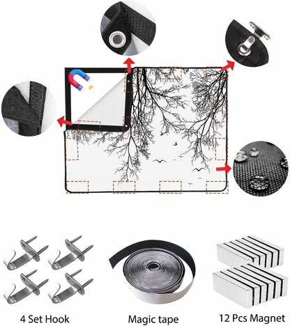 Magnetic Fireplace Cover Tree Branches Bird Fireplace Screen Decorative Brown Black Twigs Deadwood Insulation Fireplace Blocker Save Energy Fireplace Draft Stopper Covers for Living Room 45x34 Inch