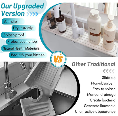 Faucet Mat for Kitchen Sink with Raised Feet, Stone Sink Mat Quick Dry around Faucet, Water Absorbent Stone Tray, Sink Splash Guard & Protectors, Stone Drying Mat for kitchen Counter