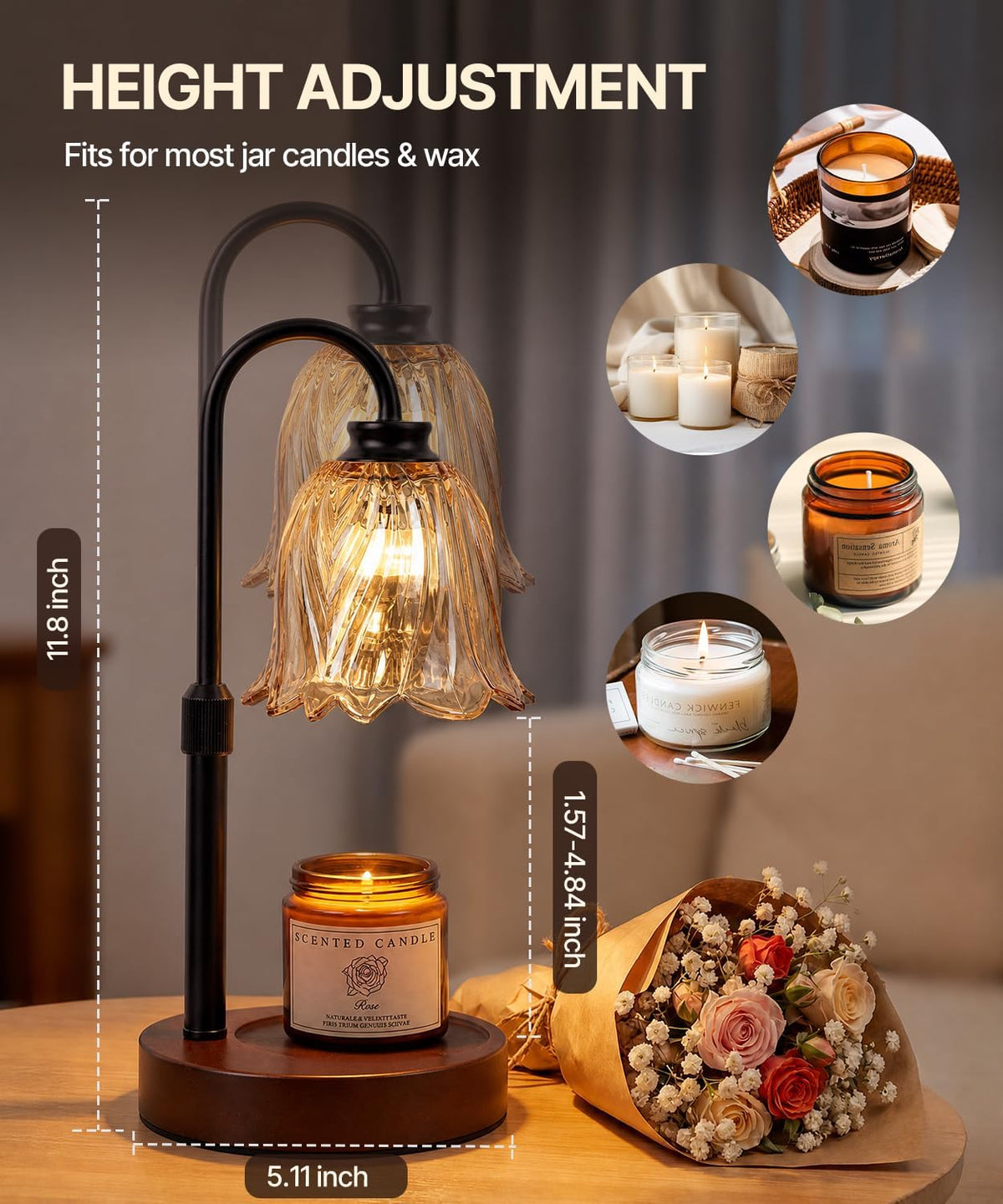 Candle Warmer Lamp with Timer Dimmer,2 Bulbs, Round
