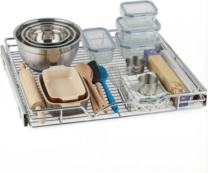 HOLDN’ STORAGE Pull Out Cabinet Organizer, 14”W x 21”D Cabinet Drawer | Heavy-Duty Caddy, Lifetime Limited Warranty, Steel Metal Cabinet Drawers, Chrome, Requires At Least 15-1/4” Cabinet Opening