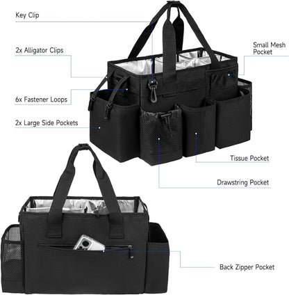 Cleaning Caddy Bag, Extra Large Cleaning Supply Bag for Housekeepers,Black | Sturdy Cleaning Caddy Organizer for Cleaning Supplies with Handle and Adjustable Shouder Strap, Easy to Clean Design