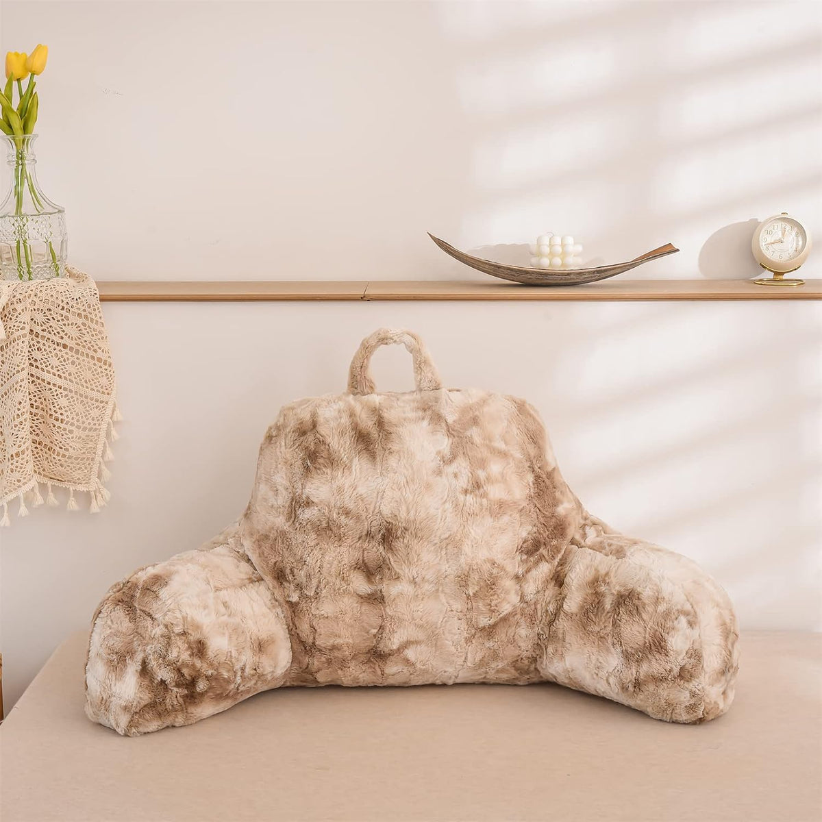 A Nice Night Ivory Reading Pillow, 18.5" Bed Wedge Pillows with Arms