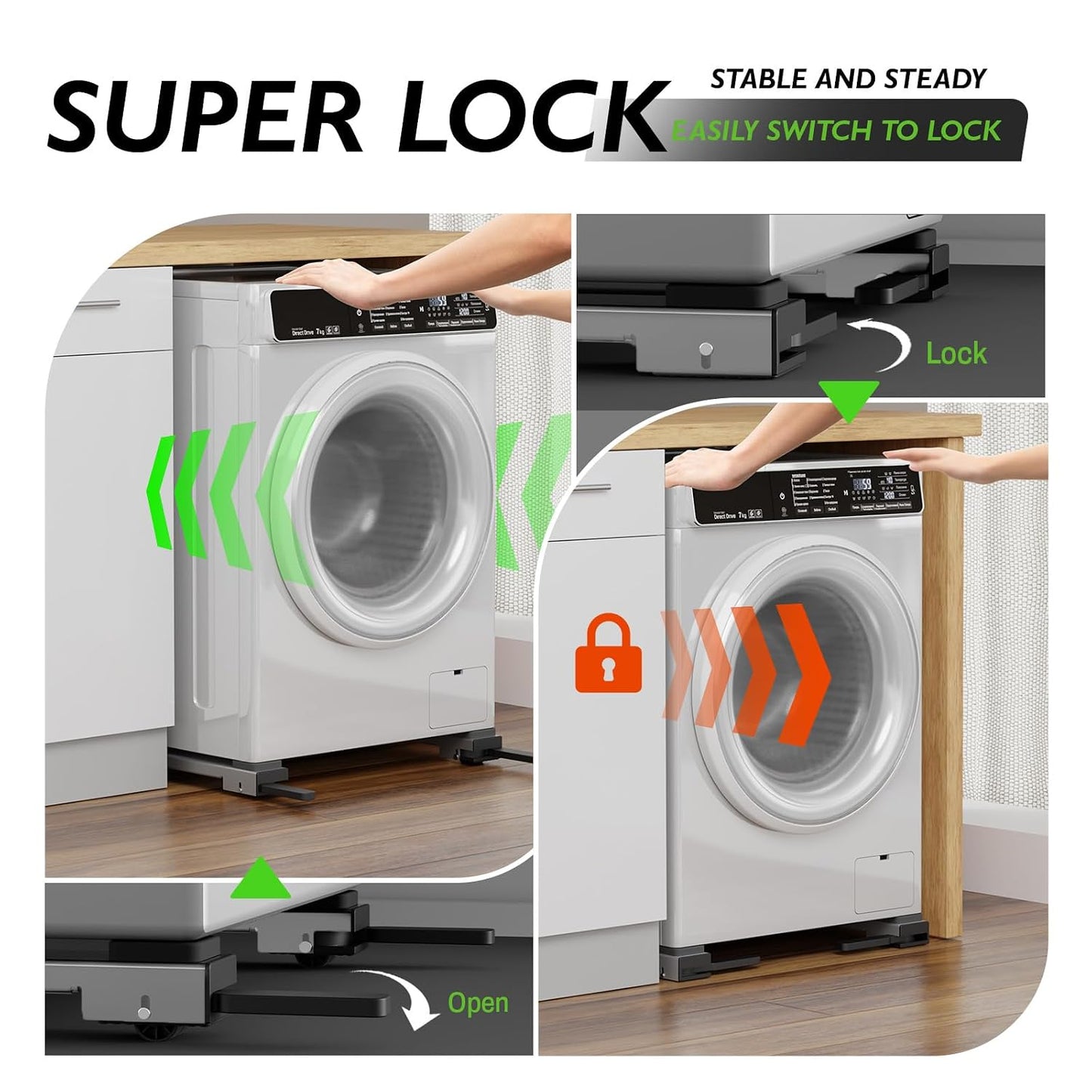 Appliance Rollers Heavy Duty,20''-32''in Extendable Appliance Sliders,Liftable Anti Slip Mobile Washing Machine Base,Easily Move Washer and Dryer Machines,Refrigerators,Furniture-Black