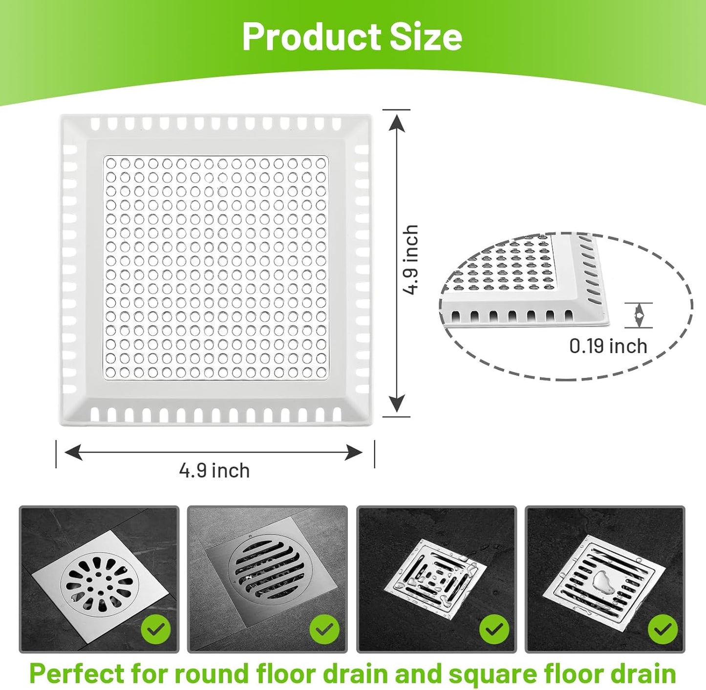 Aluvor Drain Hair Catcher,Shower Drain Cover Hair Catcher Shower Strainer | Square Shower Hair Drain Catcher for Bathroom Floor to Keep Away from Clogged Drain-No Rust!