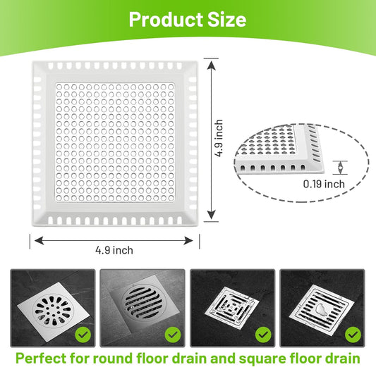 Aluvor Drain Hair Catcher,Shower Drain Cover Hair Catcher Shower Strainer | Square Shower Hair Drain Catcher for Bathroom Floor to Keep Away from Clogged Drain-No Rust!