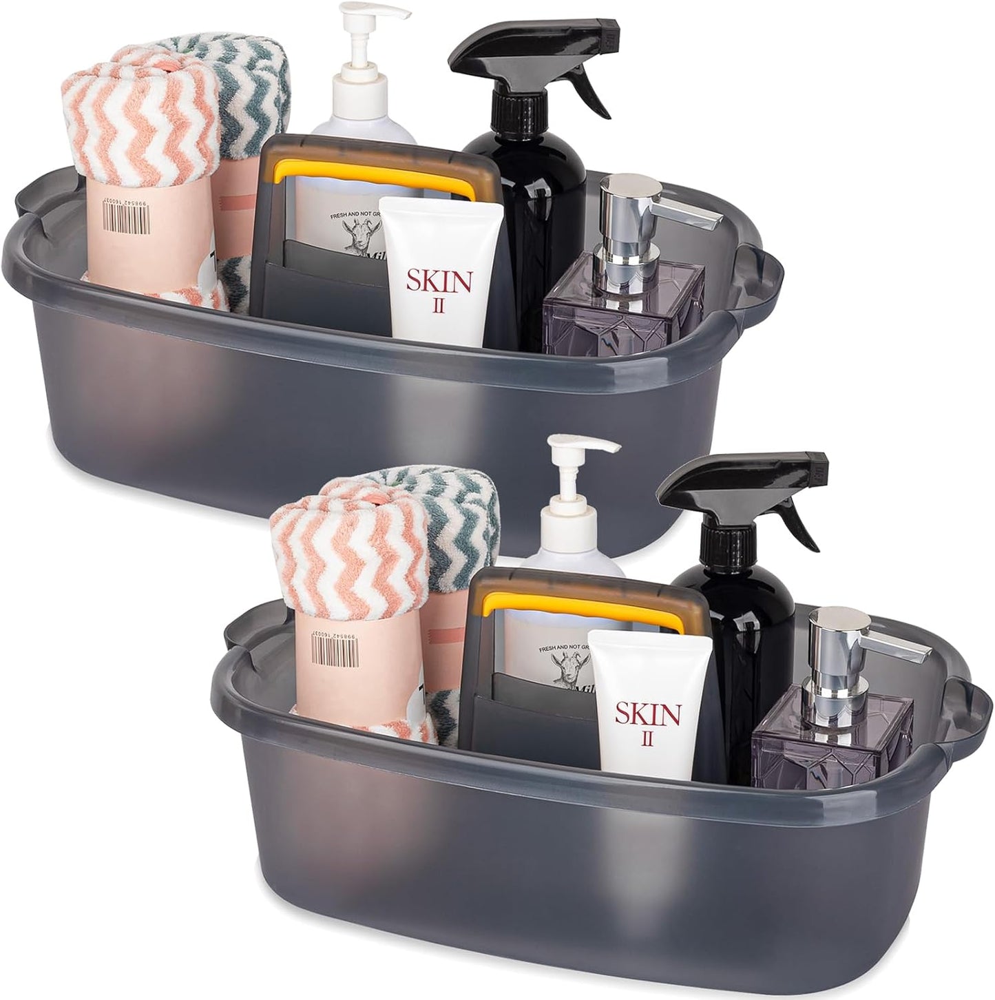 JiatuA Large Cleaning Supplies Caddy Portable Shower Caddy Basket Dark Gray | Sturdy Supply Organizer with Handle Plastic Bucket Tool Storage for Bathroom Bedroom Kitchen Garden College Dorm Essentials