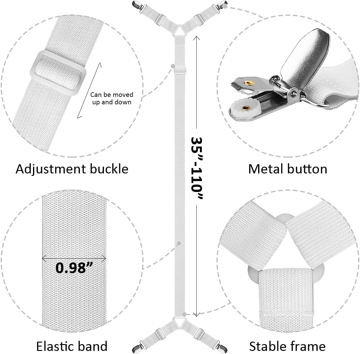 ZHOUBIN Sheet Suspenders Clips, Bed Sheet Straps Mattress Sheet Holders for Twin, Full, Queen, King - Keep Sheets in Place Corner Sheet Grippers Fasteners Sheet Stays