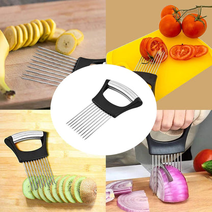 Stainless Steel Onion Holder for Slicing,Onion Slicer Holder,Kitchen Gadget | Onion Slicer Holder, Onion Cutter for Slicing of Onions, Tomatoes, Avocados, Eggs and Other Vegetables, Kitchen Utensils
