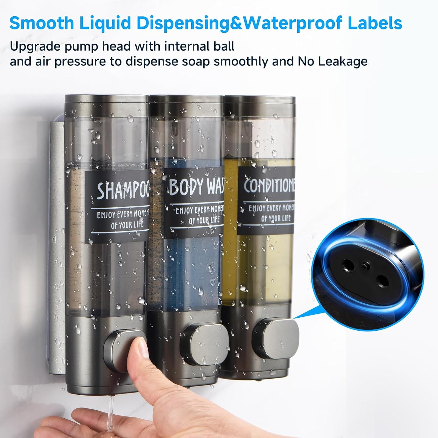 Shampoo and Conditioner Dispenser,GlintGath Shower Dispenser 2 Chamber No Drill Shampoo Dispenser for Shower Wall Mounted Shower Soap Dispenser for Bathroom Hotel,2 * 300ML,Matte Black
