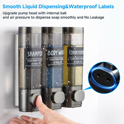 Shampoo and Conditioner Dispenser,GlintGath Shower Dispenser 2 Chamber No Drill Shampoo Dispenser for Shower Wall Mounted Shower Soap Dispenser for Bathroom Hotel,2 * 300ML,Matte Black